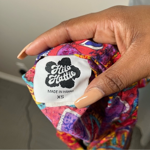 VTG Hilo Hattie Women Top XS Pink Birds of Paradise Tie Front Cap Sleeve Art 80s - Picture 6 of 10